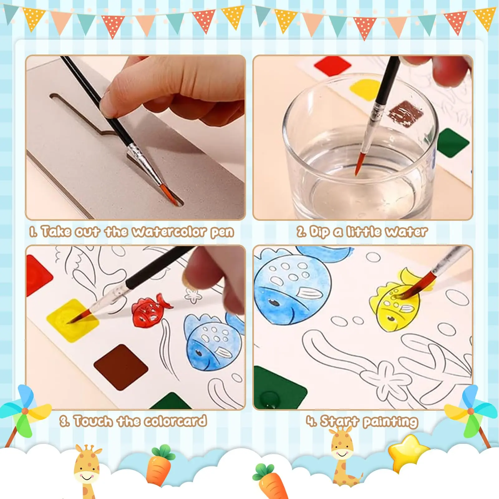 3Pack Paint with Water Books for Kids Ages 4-8, Watercolor Coloring Book, Pocket Watercolor Painting Book, Travel Magic