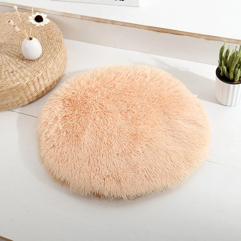 Round Cat Bed Puppy Soft Plush Bed House Kennel Pet Mats Soft Long Plush Mat Pet Warm Basket Cushion Machine Wash Kennel