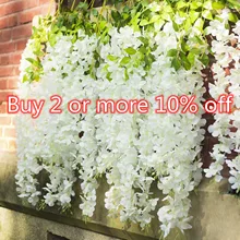 12 pçs wisteria flores artificiais pendurado guirlanda videira rattan falso flor string flores de seda para casa jardim decoração de casamento