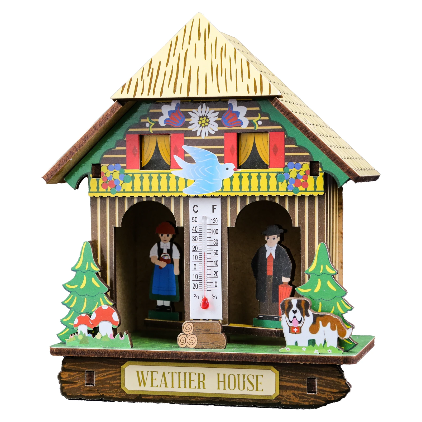 Wood Weather house man woman Chalet Barometer Decorative crafts