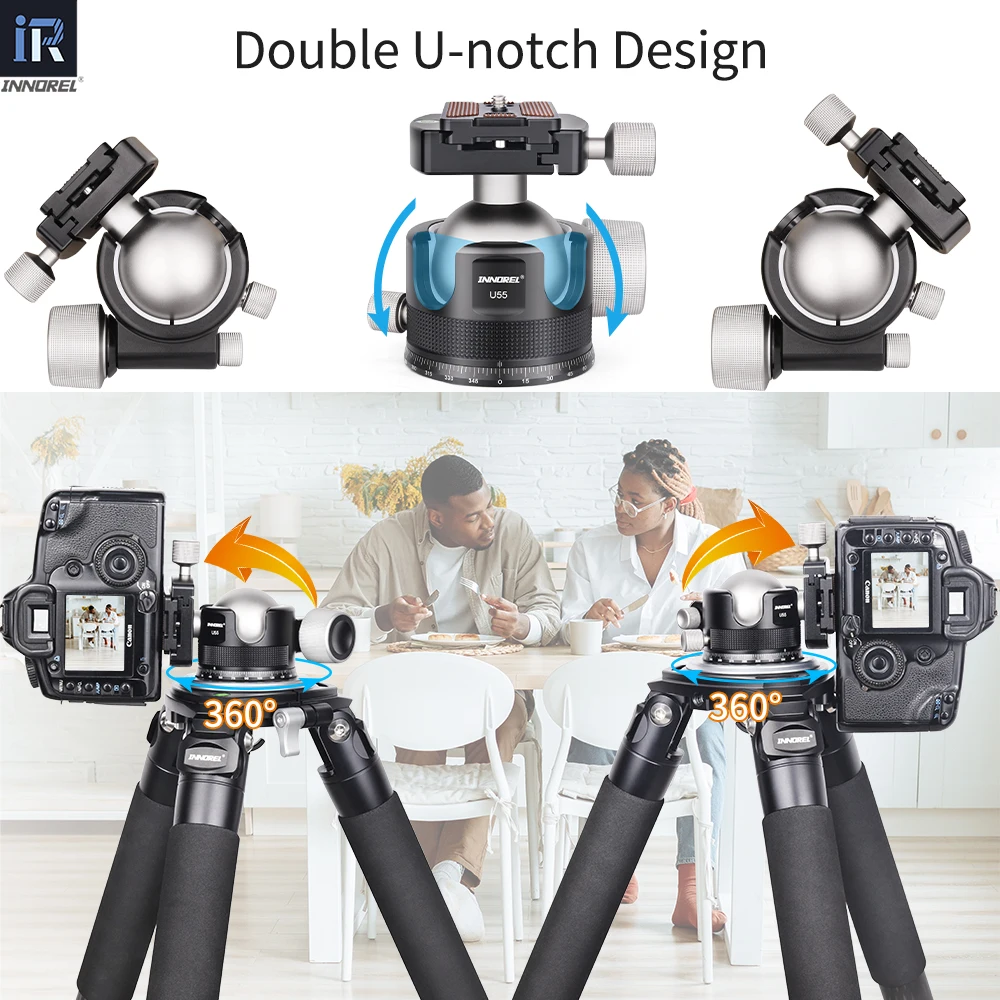 INNOREL U44/U55 Low Profile Camera CNC Metal Heavy Duty 360 Panoramic Tripod Ball Head, for Tripod Monopod DSLR Camera Camcorder