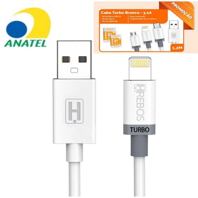 Cabo de Lightning Turbo Pra iPhone Carregamento Rápido 1.2 metros HRebos original HS-70