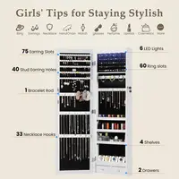 DUMOS 6 LEDs Mirror Jewelry Cabinet, Wall or Door Mounted Jewelry Organizer, 47.2Inch Tall Lockable Large Capacity Cosmetic Sto 3