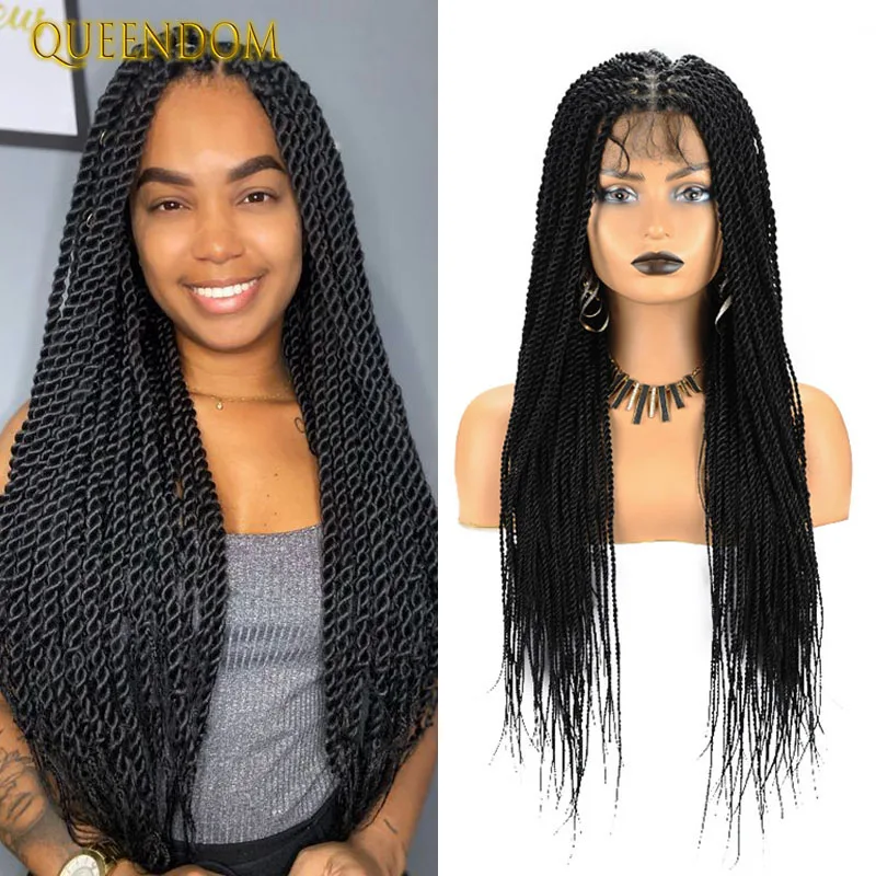 

36" Senegalese Twist Wig Double Full Lace Frontal Wig With Baby Hair Knotless Square Braided Wigs for Women Box Braided Wigs