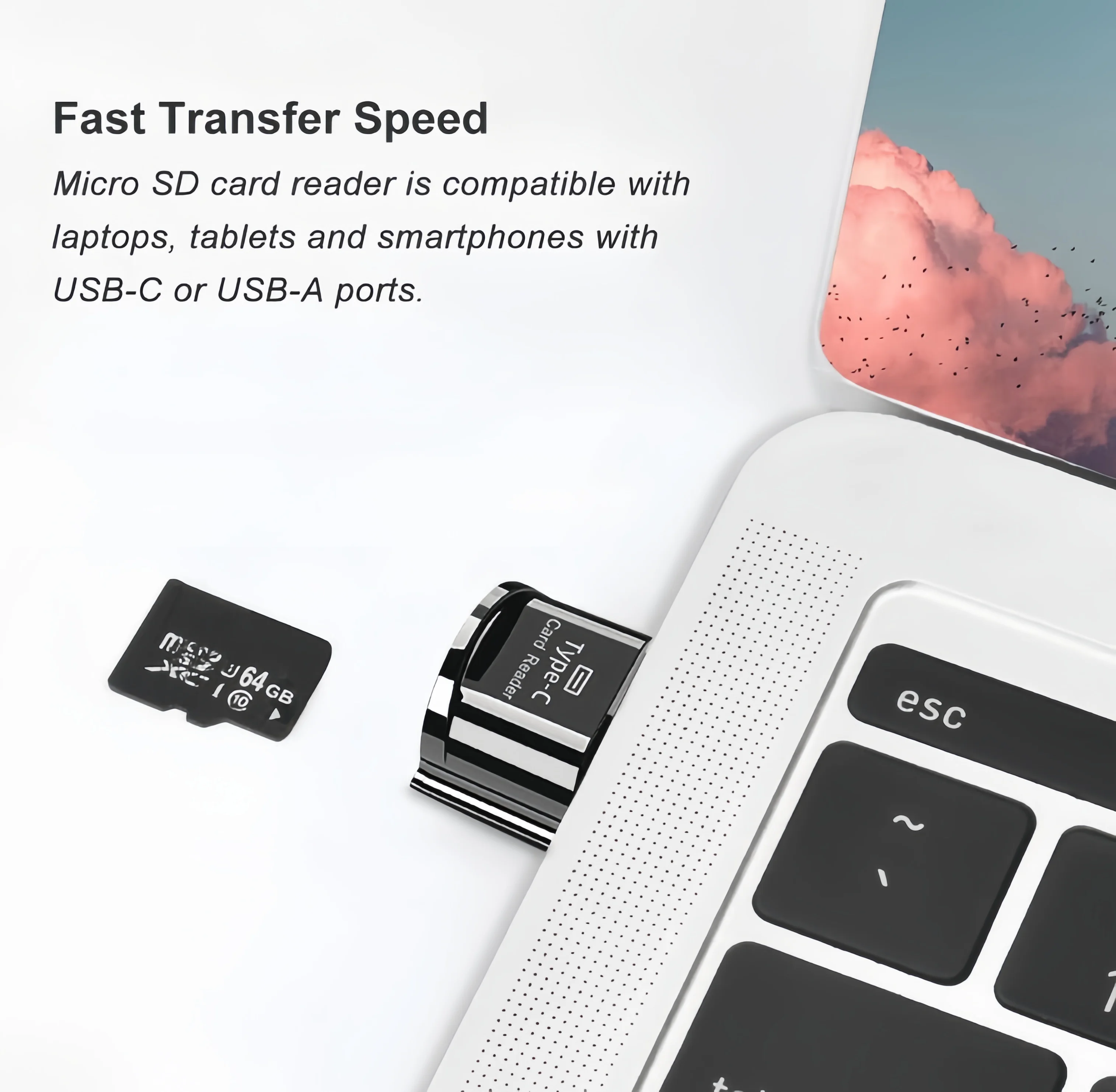 타입 C 마이크로 SD 카드 리더, 보울터클램프 USB C TF 카드 리더 어댑터 (키체인 포함)