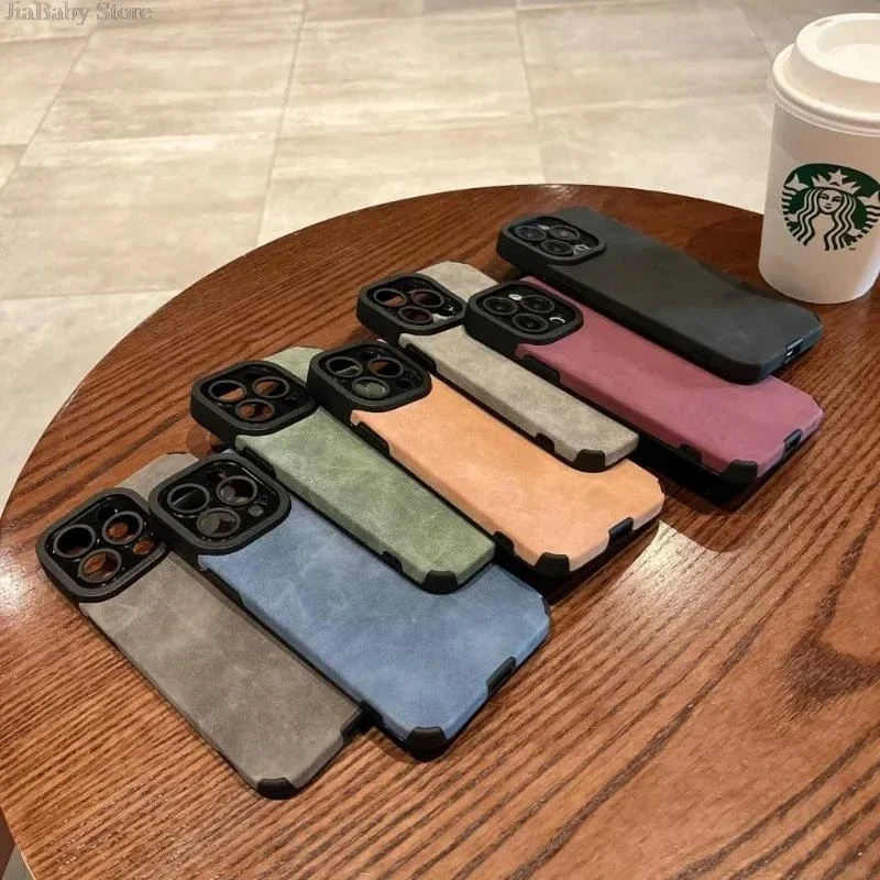 Étui en cuir de luxe résistant aux chocs pour iPhone 16 Pro Max 15 14 13 Plus, housse de protection complète colorée pour appareil photo_voghion.com