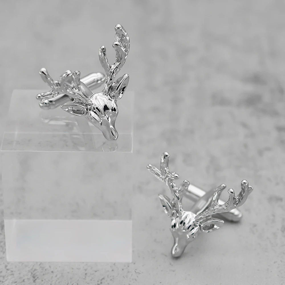 

Free Shipping Men's Deer Cuff Links Silver Color Brass Material Sika Deer Design Shirt Cufflinks Light Luxury Gifts