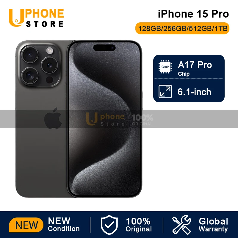 

Apple iPhone 15 Pro 100% NEW Condition 128GB/256GB/512GB/1TB ROM 2023 A17 Pro Bionic Chip 6.1'' OLED Display Face ID 5G Mobile