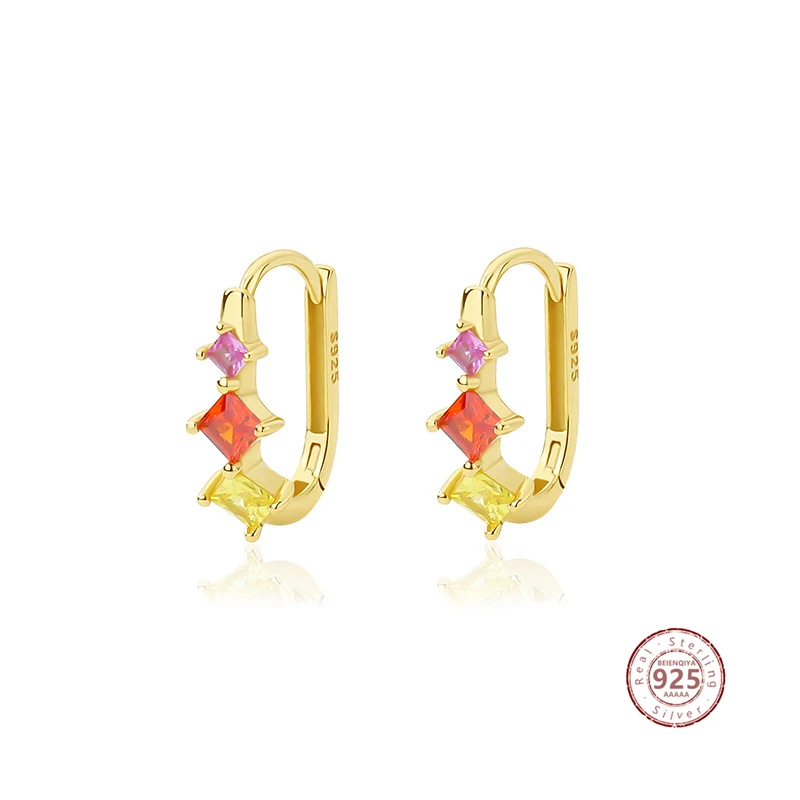 

Vintage Geometric Oval Colored Cubic Zirconia Hoop Earrings For Women Prevent Allergy 925 Sterling Silver Jewelry Accessories