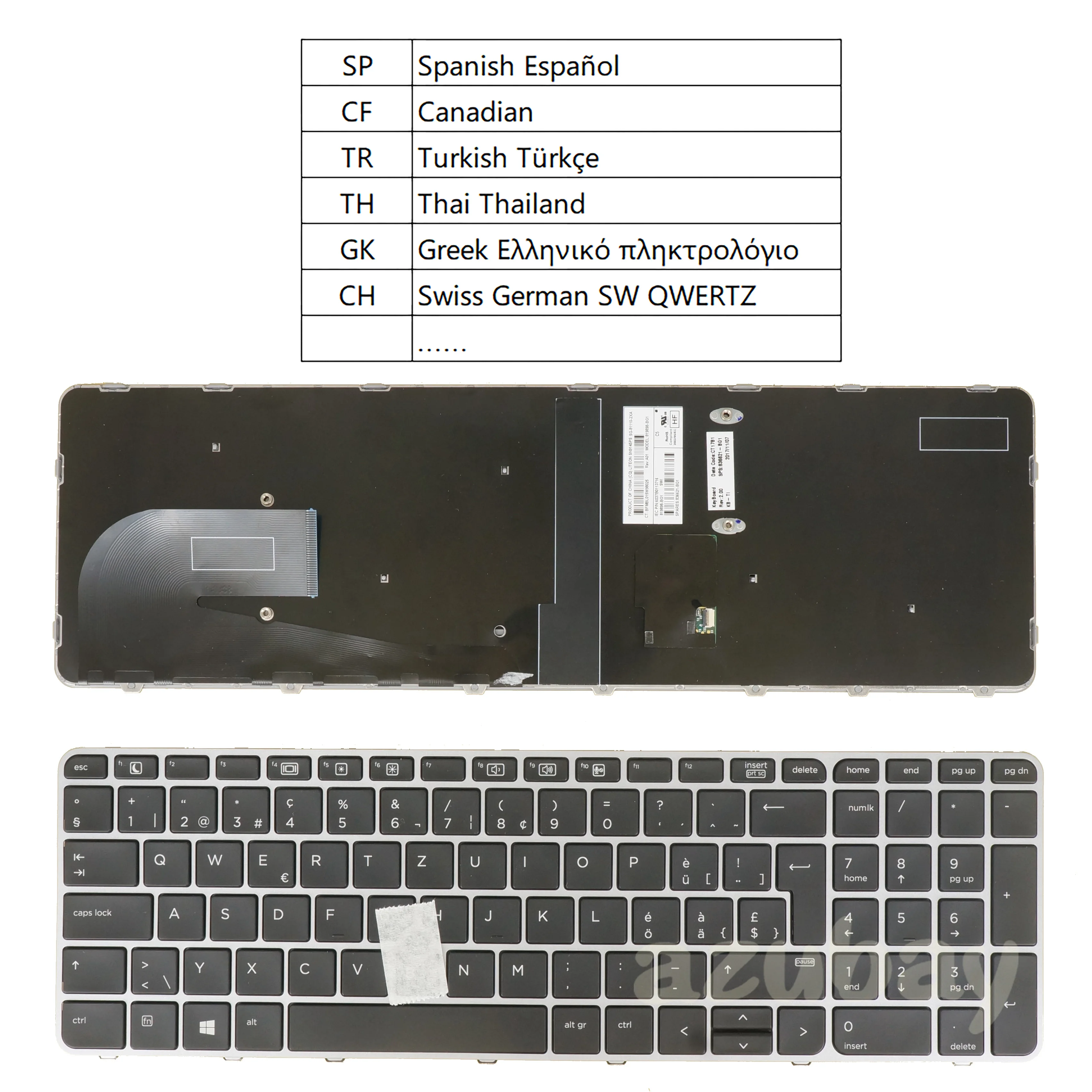 Teclado Portátil para hp Elitebook 755 g3 g4 850 g3 g4 Zbook 15u g3 g4 Espanhol Canadense Turco Tailandês Grego Suíço Alemão Qwertz