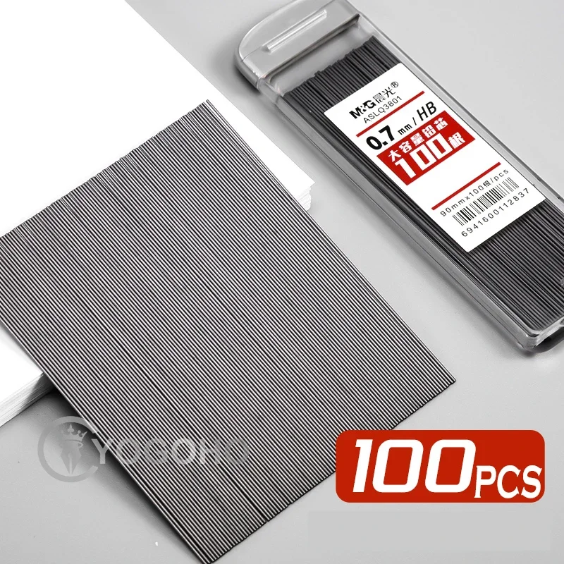 M&G 100Pcs Pencil Leads 2B/HB 0.5mm 0.7mm Graphite Lead Mechanical Pencil Refill Plastic Automatic replace Pencil Lead 6