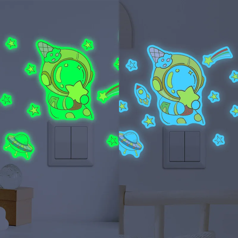 

Светящаяся наклейка-переключатель, наклейка на стену, декор детской комнаты, искусственная звезда, ракета, Виниловые фрески, наклейка, украшение для дома