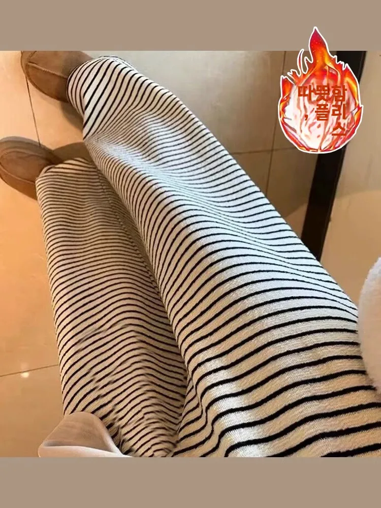 임산부용 와이드 레그 팬츠 스트라이프 베이스 레이어 팬츠 가을 착용 임산부용 루즈 캐주얼 스트레이트 바닥 길이 바지