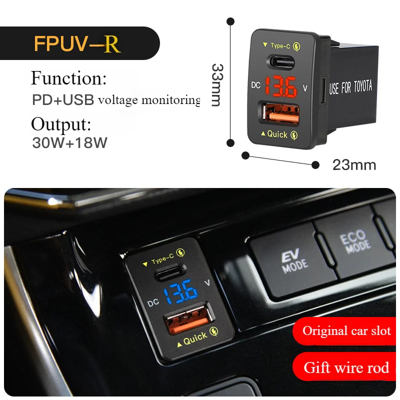 36W USB Type-C PD Port Car Charger with Fast Charge and Voltmeter
