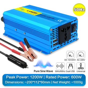 1000W 1200W 2000W อินเวอร์เตอร์ DC 12 V/24 V ถึง AC 220V Pure Sine Wave รถอะแดปเตอร์แปลง 50Hz/60Hz Dual USB EU Universal RV 12