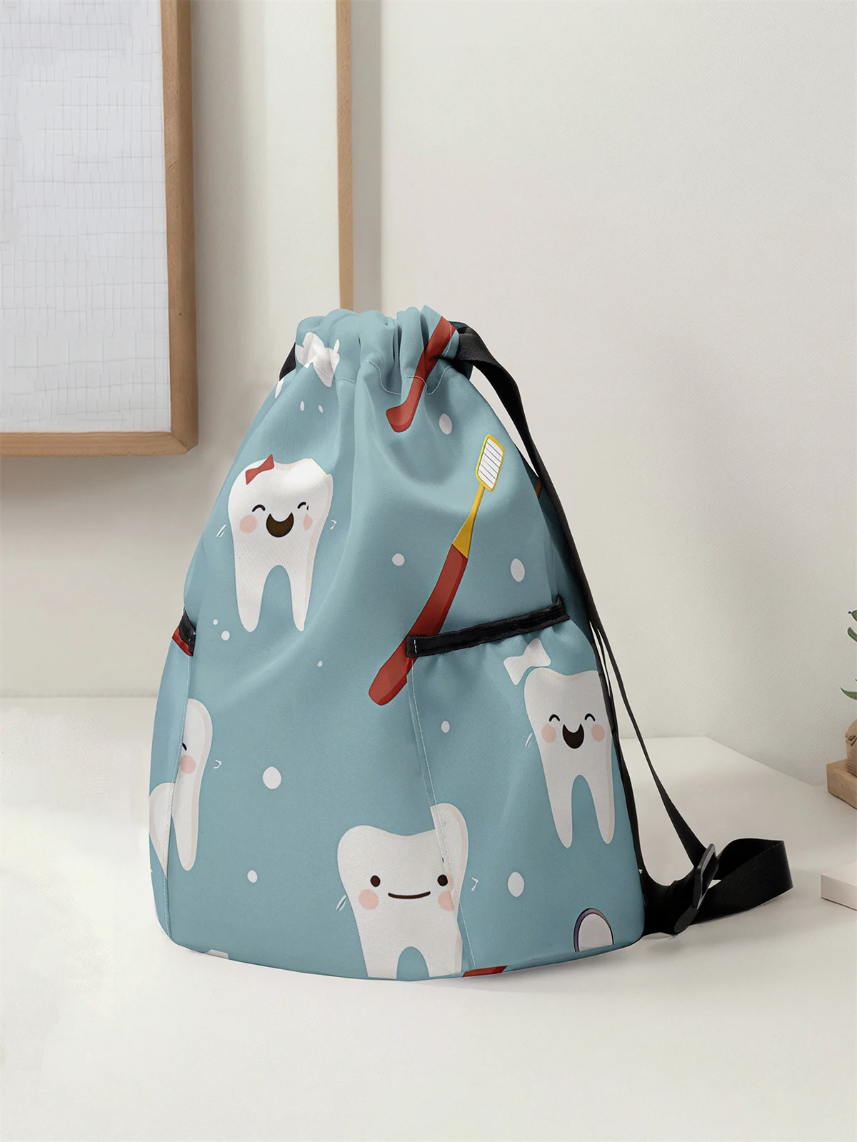 Tooth Pattern Pulling Rope Backpack - Large Capacity Durable Fitness Bag, Adjustable Shoulder Strap, Sports Beach Backpack