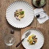 1Pc8Inch/10.5Inch Embossed Stripesd Shell Edge Ceramic Plate, Salad Plate, Western Steak Plate Breakfast Plate, Salad Light Food Plate, Suitable for Restaurant Western Food Plate, Serving Plate, Home Kitchen Tableware Serving Supplies, Gift Giving 3