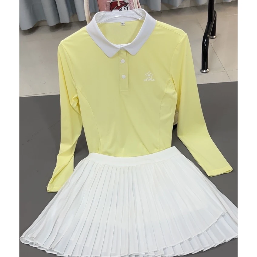 Autumn New Long Sleeved Women's Decoration Height Quality Versatile Fashion Pleated Skirt Outdoor Leisure Sports Tennis Suit
