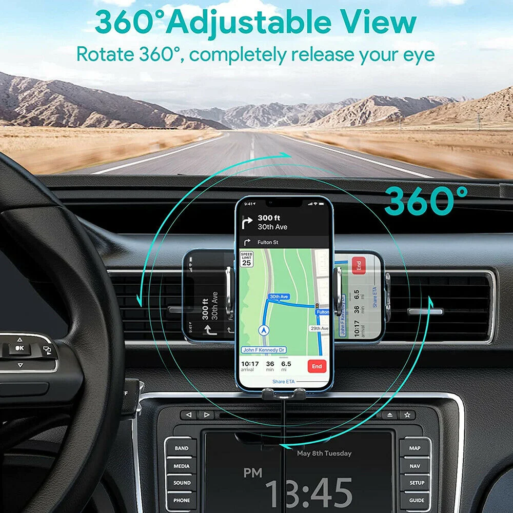 Wireless 15w Magnetic Car Mount Holder Charger Car Air Outlet Phone Holder For Iphone 13 12 Pro Max Phone Fast Charge Rotate 360