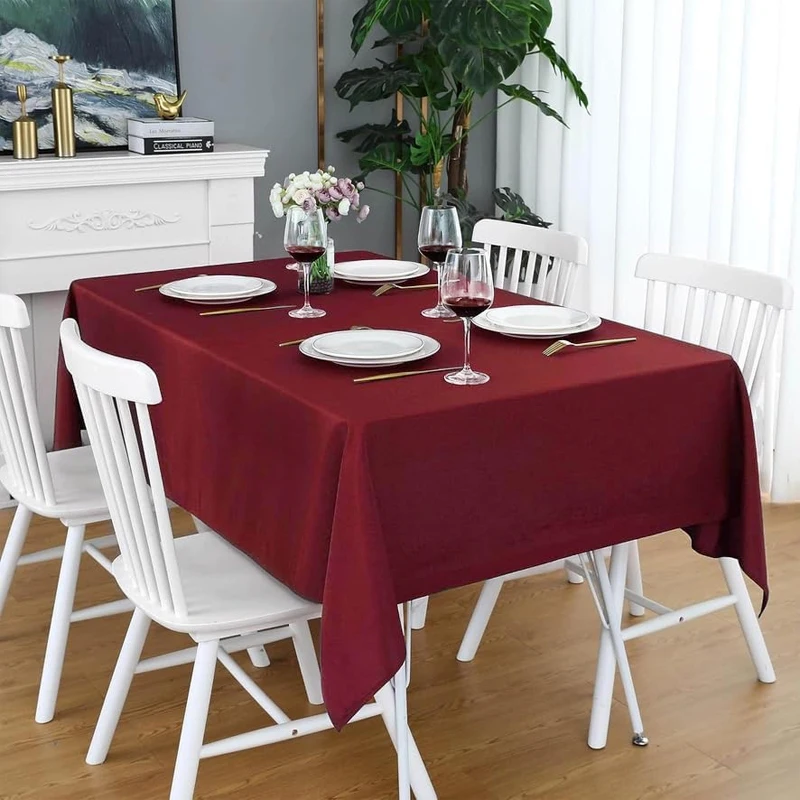 1PC Wine Red Polyester Anti Wrinkle Washable And Reusable Restaurant Kitchen Table Decoration Cloth Tablecloth rectangular tablecloth table cloth