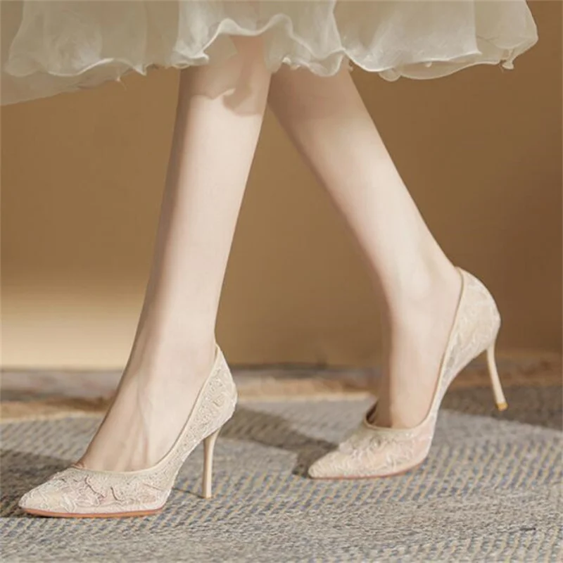 

High Heels Women's Shoes Stiletto Summer New All-Match Mesh Rhinestone Hollow Pumps For Women Sexy 8cm Fashion Office Comfort