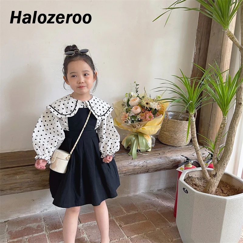 

New Baby Girls Ruffles Clothing Sets Children Polka Dots Clothes Toddler Kids Suit Clothes Suspender Dress Fashion Skirt Outfits