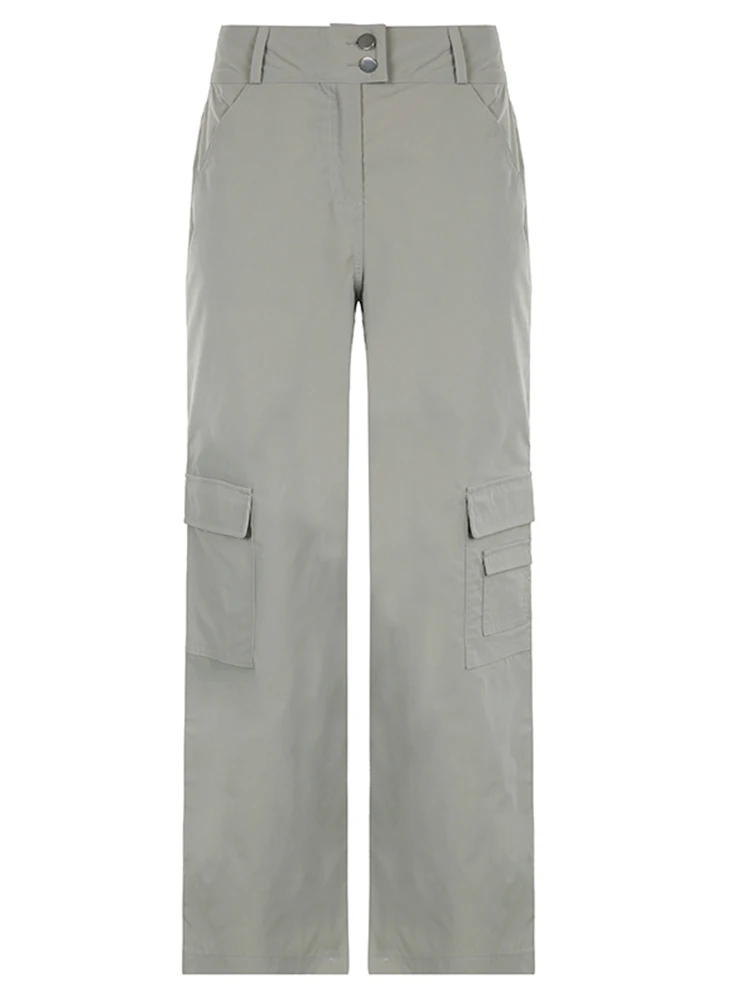 Rapcopter y2k Grey Cargo Pants Vintage Low Waisted Trousers Women Baggy  Pockets Fashion Streetwear Joggers Harajuku Pants Sporty