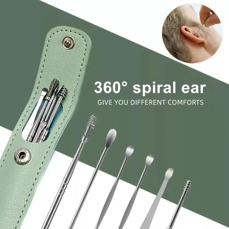 Ear Wax Cleaner 6Pcs/set Ear Wax Pickers Stainless Steel Earpick Remover Curette Spoon Tools