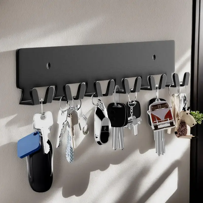 Wall Key Holder Key Organizer Rack With 12 Hooks 2X Adhesive Metal Storage Organizer With Mounting Hardware For Entryway Front