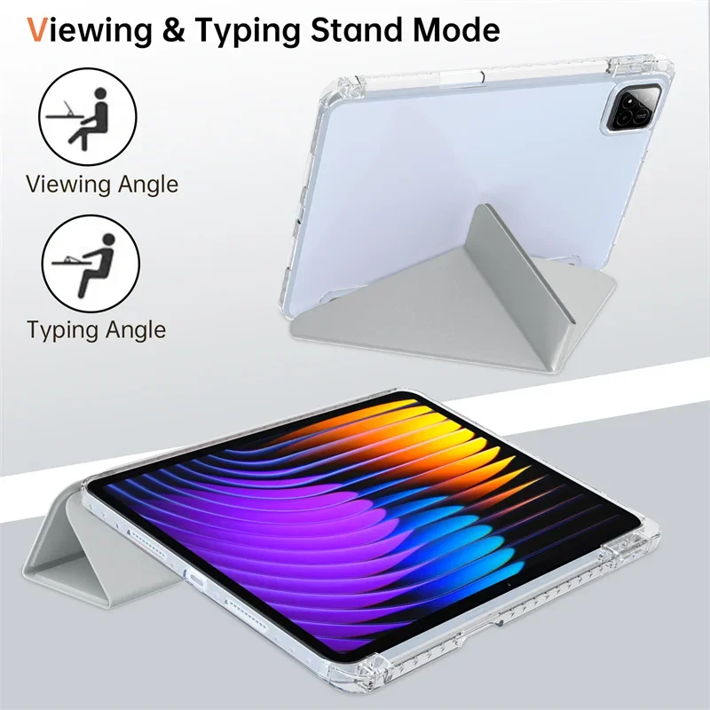 Acrylic Clear Back Stand Smart Tablet Cover with Pencil Holder, Fits 11.2 Devices