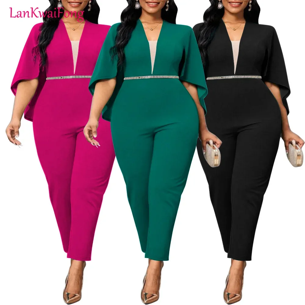 2024 Fashion Elegant Jumpsuit Solid Color Bat Sleeve Sexy V-neck Jumpsuit Commuter Casual Women's Wholesale