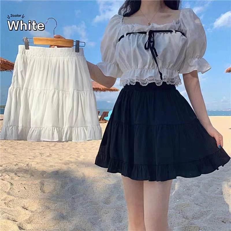 임산부 청소년 임신부를 위한 러칭 A 라인 핫 민 스커트, 신축성 허리 뱃살 의류, 여름 달콤한 패션