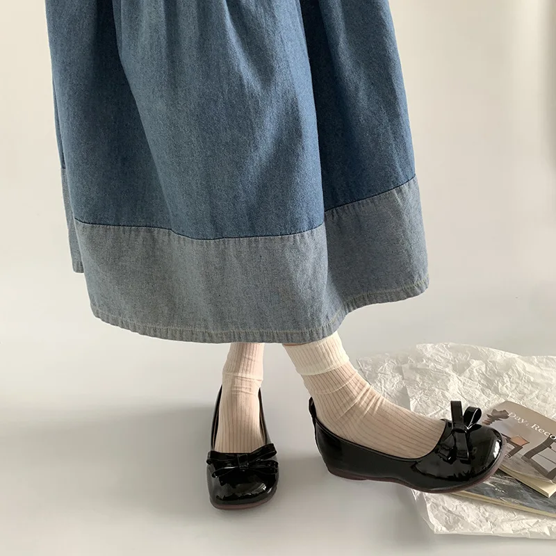 Retro Bowknot Patent Leather Women's Ballet Flats Shoes Autumn Slip on Flat Shoes Round Toe Flat Loafer Female Mary Jane Shoes 3
