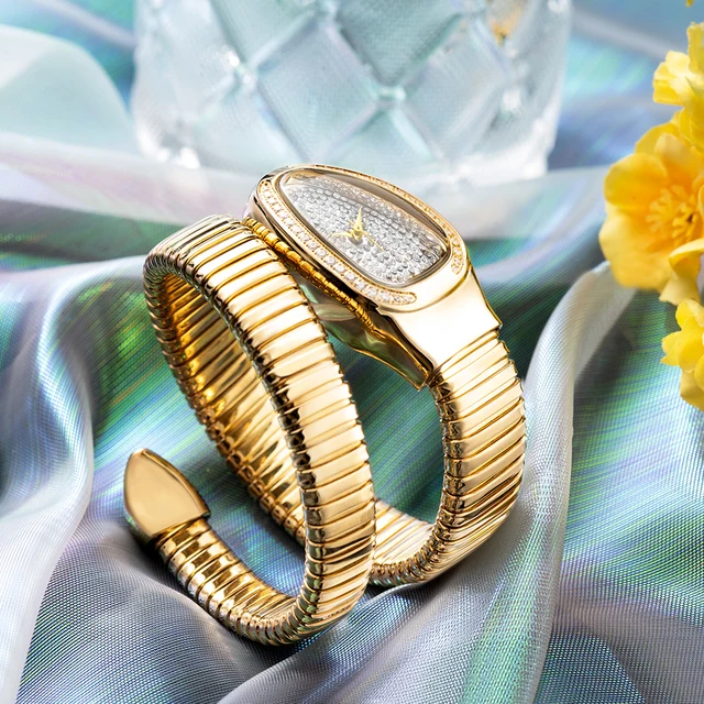 Montre Acier Inoxydable Femme Montre-bracelet Serpent Avec Strass - Cadran Triangle - Acier Inoxydable - Style élégant Pour Femme Montre Serpent Femme Luxe