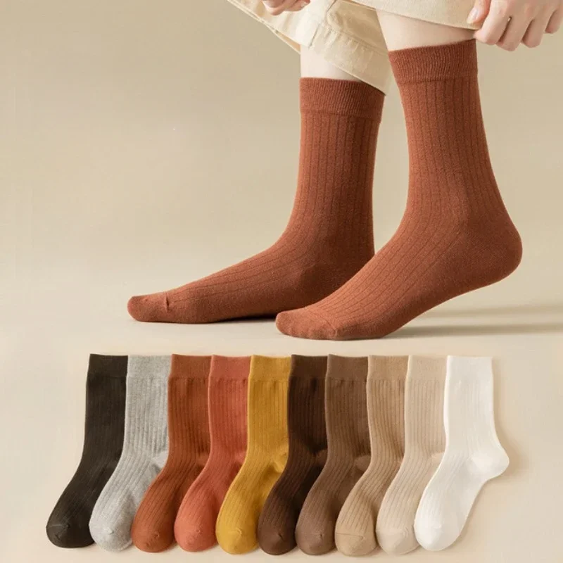 

3 pairs Socks Women Striped Long Simple Solid Color Autumn Winter Ankle Mid Tube Breathable Casual Socks Calcetines Meias