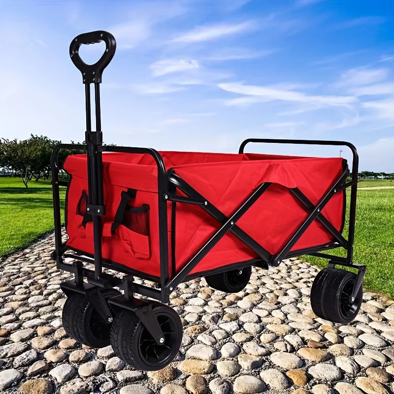 Heavy Duty Steel Frame Collapsible Folding 150 Pound Capacity Outdoor Camping Garden Utility Wagon Yard Cart, Red