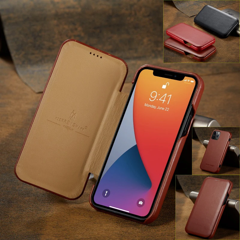 Luxury Slim Genuine Leather Flip Cover For iPhone 14 Plus 13 12 11 Pro XR XS Max 7 8 Plus SE