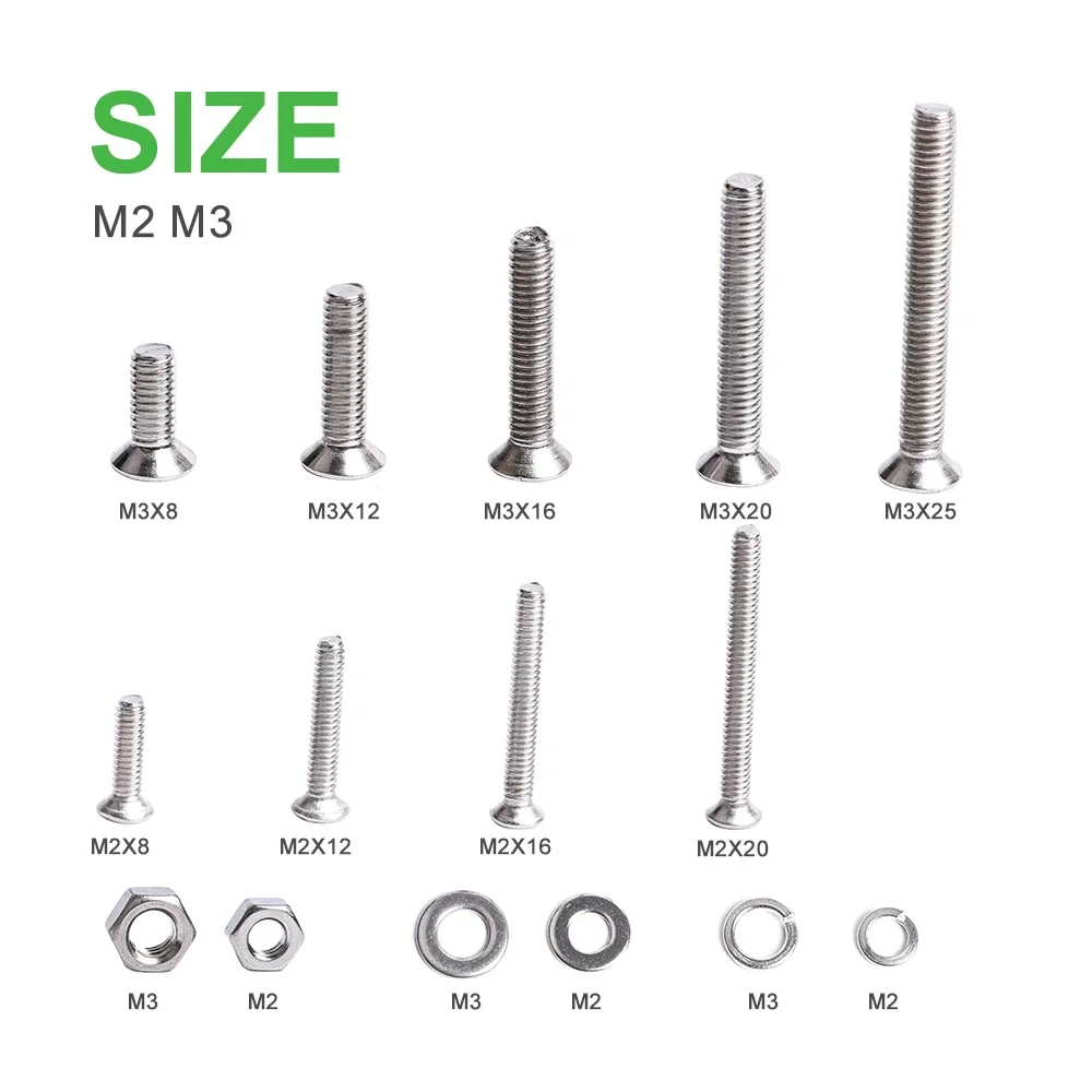 M2 M3 Assortment Kit Set Phillips Flat Head Machine Screw Metric Thread Cross Countersunk Bolt Nut Washer Bolts and Nuts 670Pcs Screw Bolt Nut Set Hex Nuts Assortment Kit Screw Washer Nut Kit Auto Fasteners Assortment