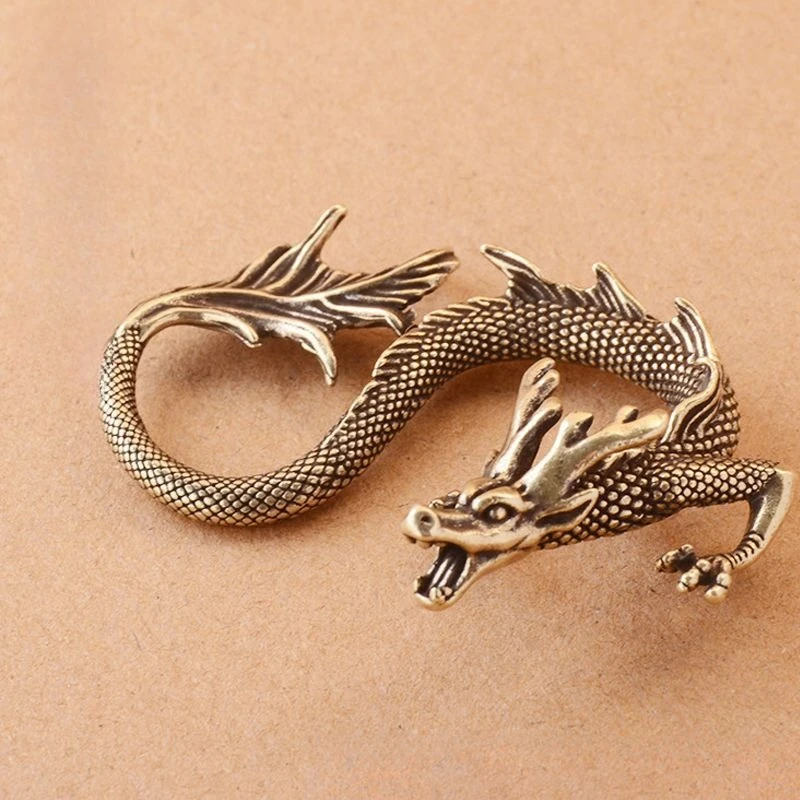 Solid Brass Zodiac Dragon Small Statue Desktop Ornament Chinese Mythical Beast  Retro Home Feng Shui Decorations Crafts