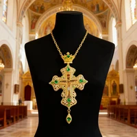 Collier Croix pectorale orthodoxe de luxe, plaqué or avec accents de cristal violet, icône crucifix pour la liturgie et la dévotion des prêtres 2