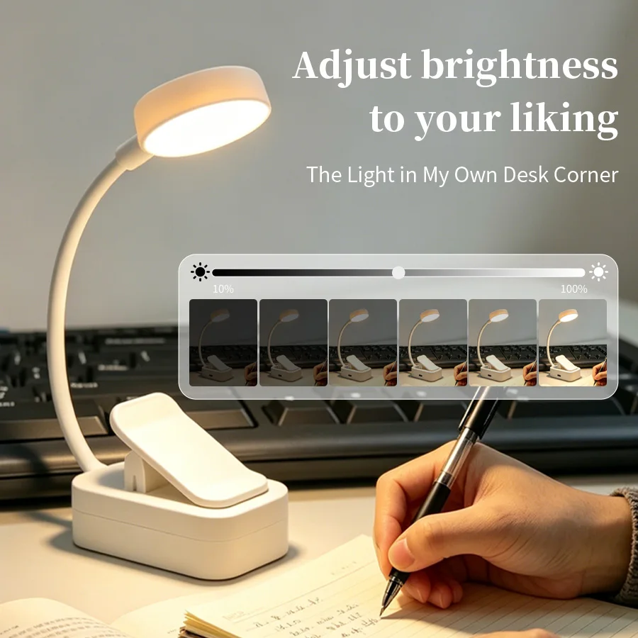 LED 책상 램프 클립형 독서등 충전식 USB 3가지 모드 시력보호 유연한 테이블 램프 침실 공부방 기숙사 침대 옆용