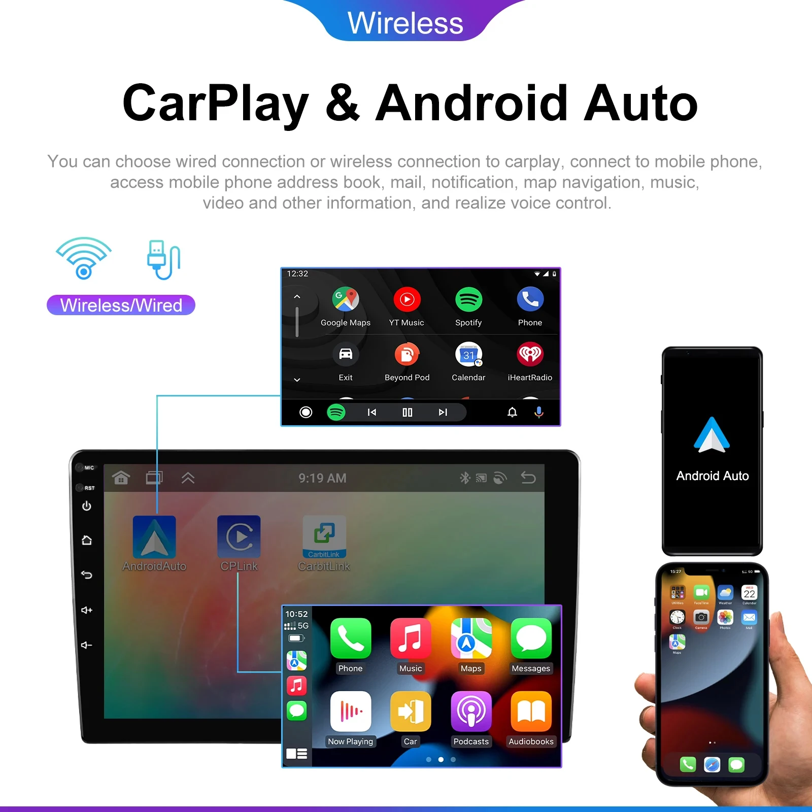 Android 13 Multimedia Player GPS Auto CarPlay Screen Adjustable Car Radio for Universal 1Din No 2din GPS Headunit Autoradio