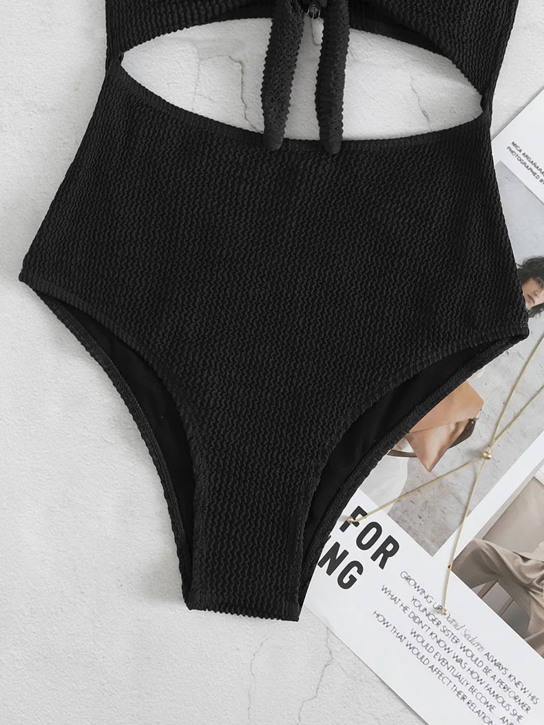 Ladies Summer V-Neck Chest Bow High Waist Sexy Beach Solid Color Bikini Multi-Color One-Piece Swimsuit