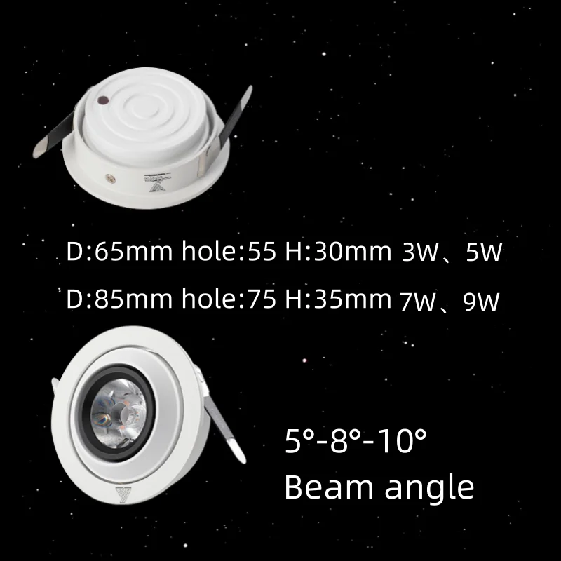 Small Angle spotlight 5&deg; Ultra-thin Adjustable Embedded Mini Small dimmable spotlights