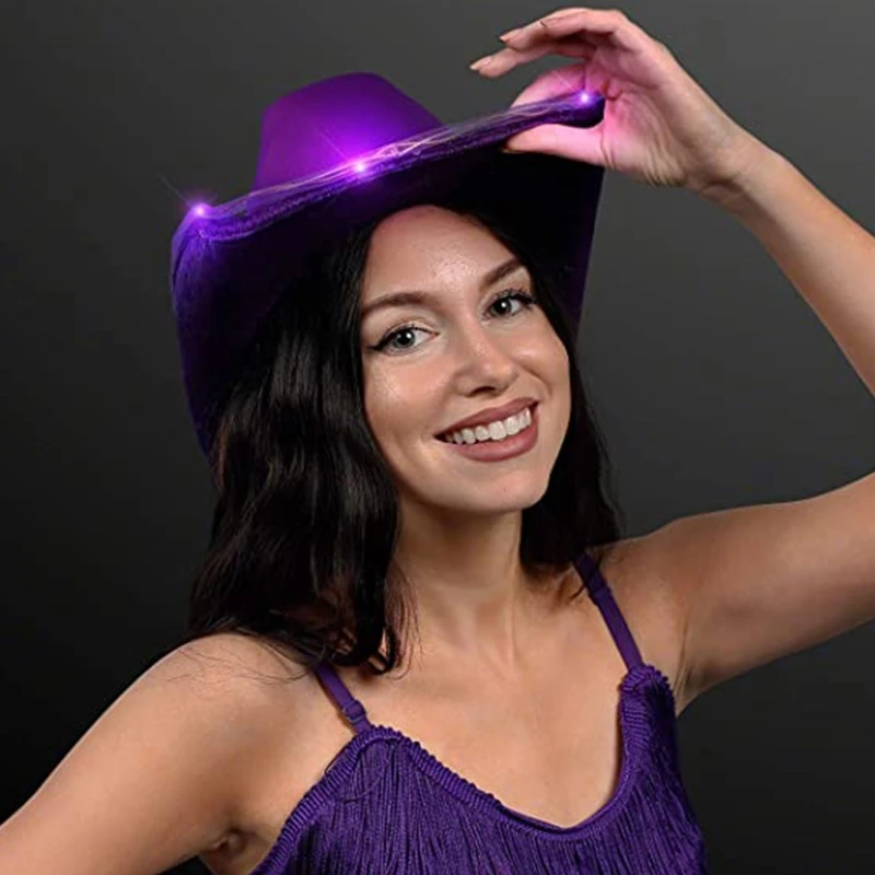 Retro Style Light Up LED Light Brim Hat Jazz Top Hat Western Cowboy Unisex cowboy hats top hat