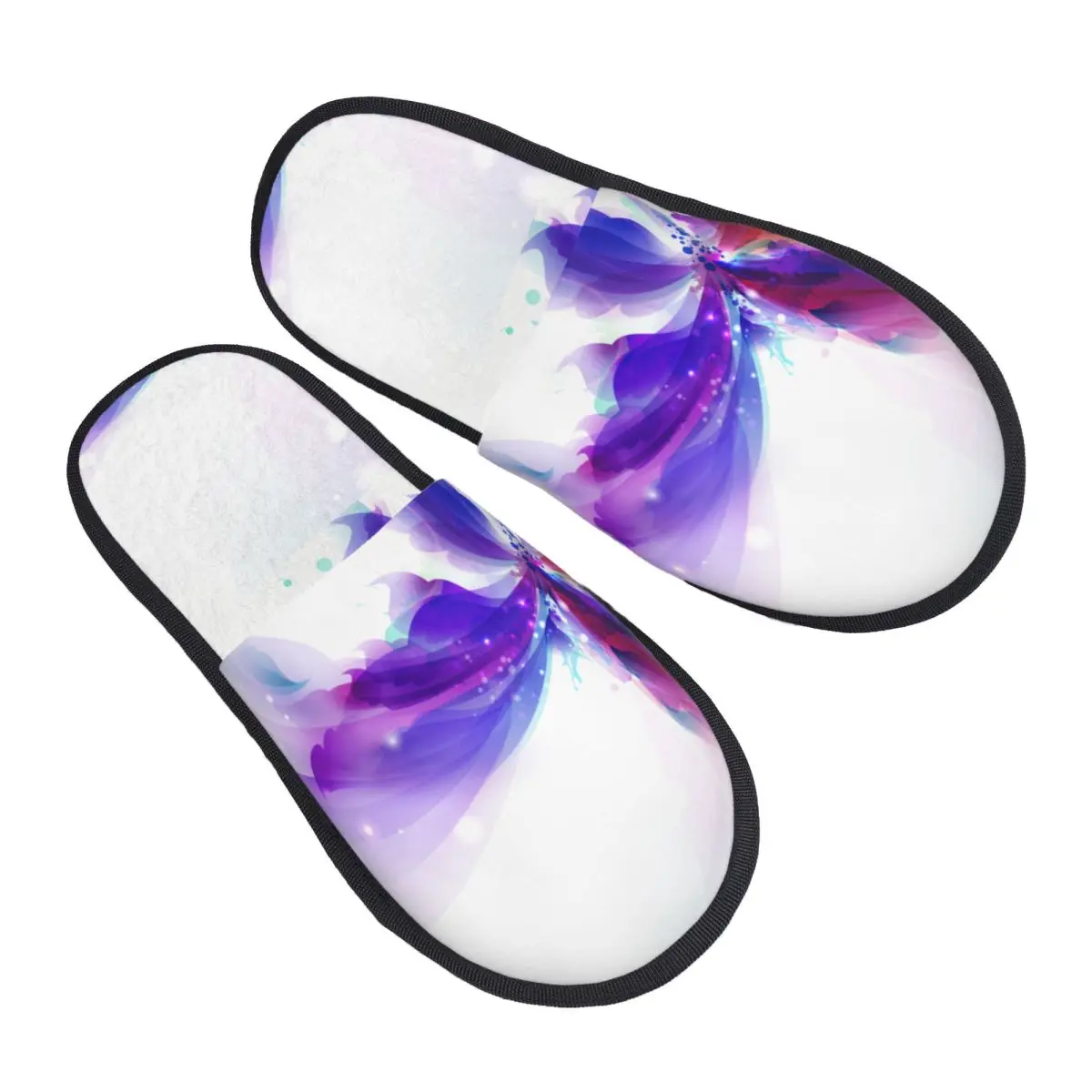 

Plush Indoor Slippers Abstract Butterfly With Cyan Blots Warm Soft Shoes Home Footwear Autumn Winter