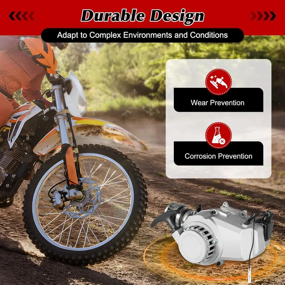 49cc Engine, Durable Aluminum Mini Dirt Bike Motor Kit, 2-Stroke, Air-Cooled, Powerful 1.9kW 7000rpm, Includes Fuel Tank for Off-Road and ATV Use