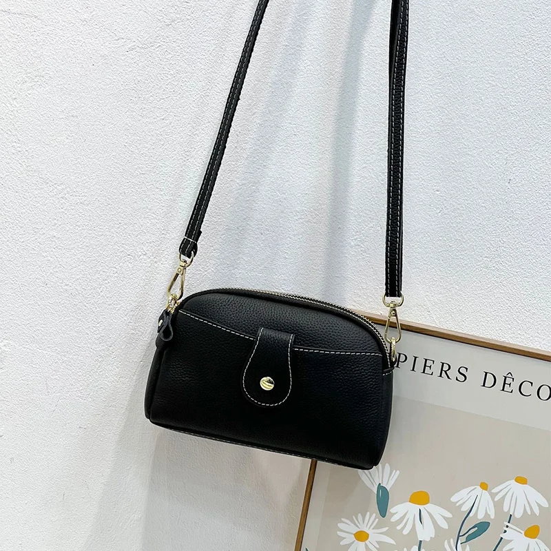 

Mini Women Genuine Leather Shoulder Bags Excellent Calf Leather Crossbody Bag Purse Double Layers Small Ladies Handbags Clutches