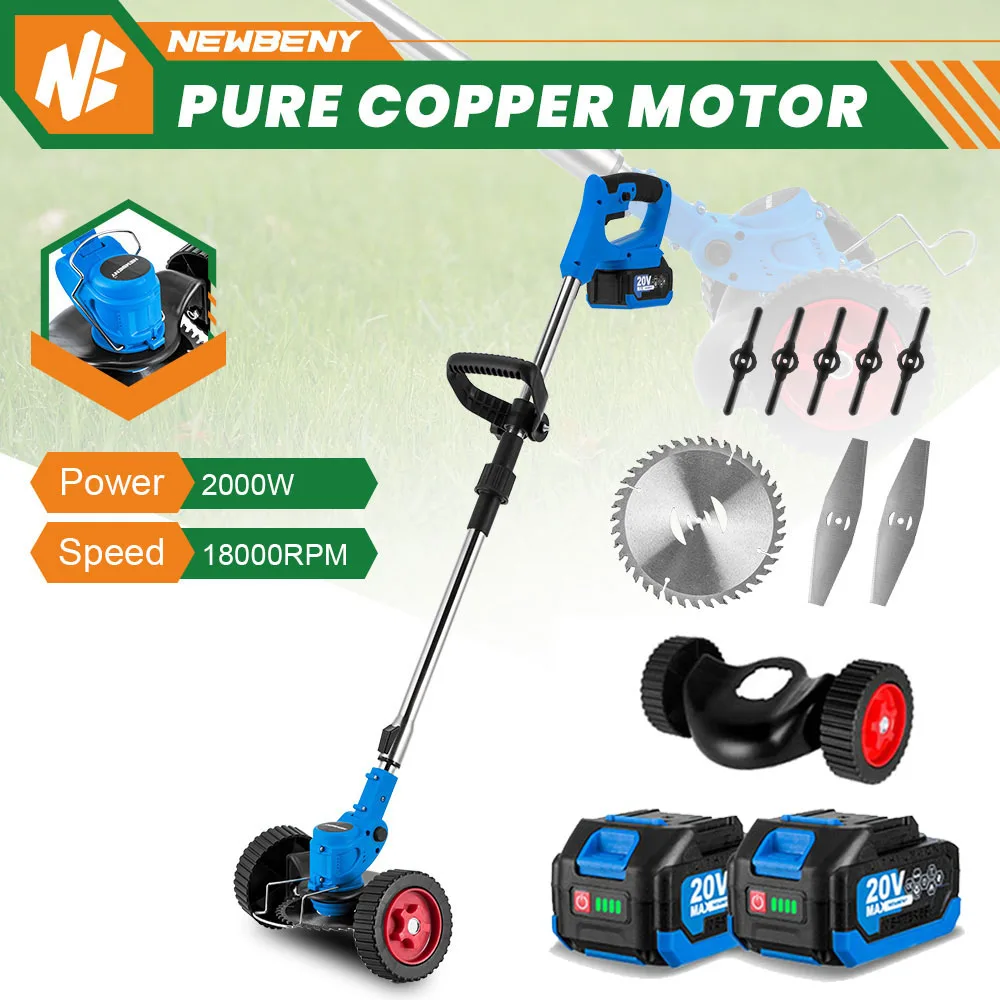 2000WElectricLawnMowerFoldableTrimmerAdjustableCordlessRechargeableGardenCuttingPower