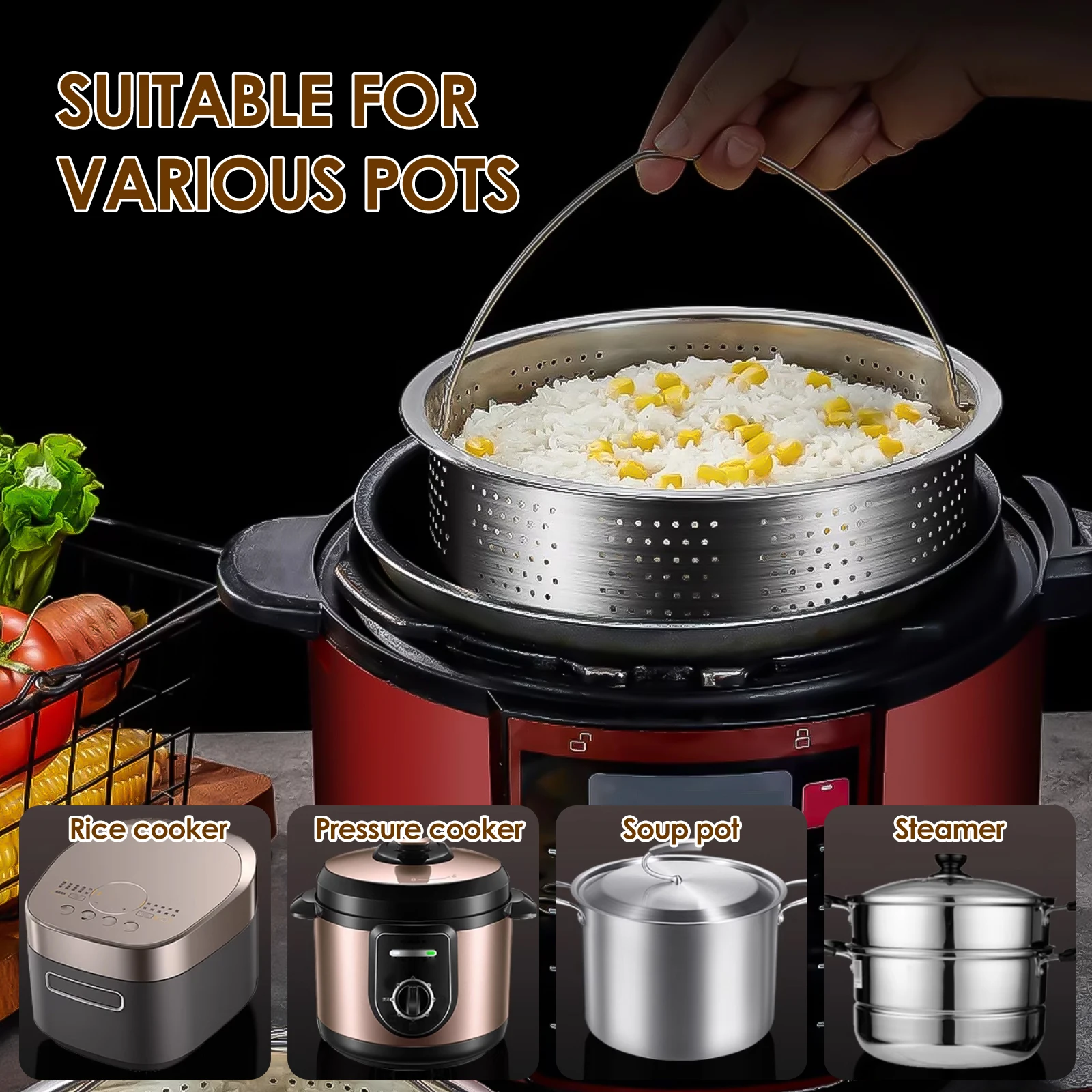 2Pcs Steamer Basket 304 Stainless Steel Vegetable Steamer Basket with Handle and Legs Effective Heating Food Pot Steaming steamer basket